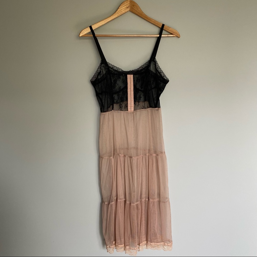 Vintage Black and Pink Lace Chemise
